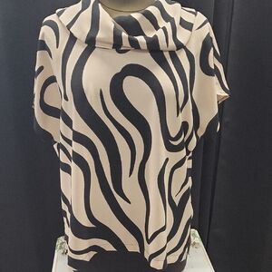 Joseph Ribkoff Black and Cream Patterned Cowl Neck Blouse